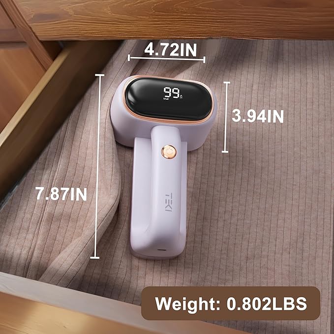 Fabric Shaver Lint Removers Rechargeable Sweater Shaver with Dual Head & LCD Display for Clothes Couch Pilling Furniture, 6-Leaf Blades Defuzzer, White, 1 Piece.