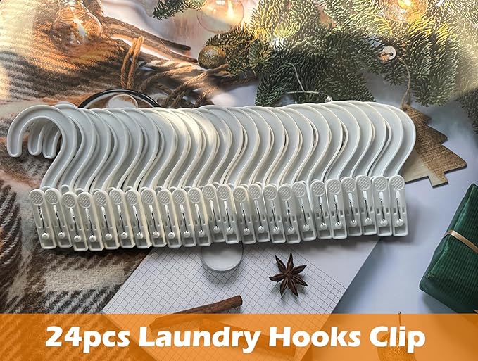 24pcs Laundry Hooks Clip Plastic Clothes Hangers Pins Super Strong Hanger Clips for Bathroom Travel Portable,White