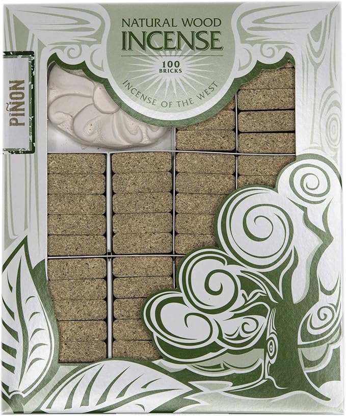 Incienso de Santa Fe - Piñon Natural Wood Incense Bricks with Holder, 100 Count - Made in The USA