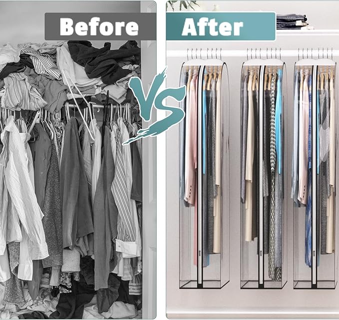 Clear Garment Bags for Hanging Clothes 10” Gusseted, Suit Bags for Closet Storage, Hanging Plastic Clothes Cover for Coat, Dress, Fur, Shirt, 4 Pack, 40” Long
