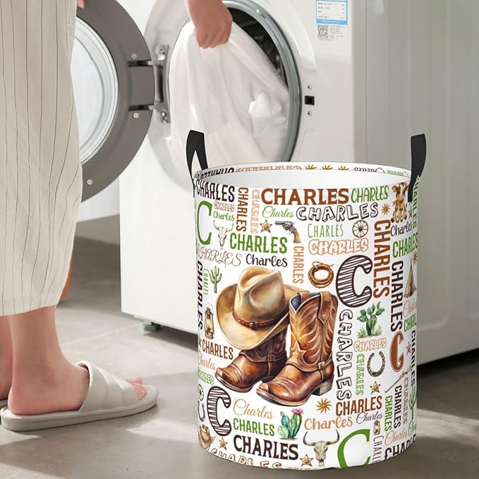 Personalized Cowboy Laundry Basket For Baby Kids Boys Girls Adult Custom Hamper Basket With Name For Bathroom Bedrooms Collapsible Baby, Dirty Clothes Hamper With Handles