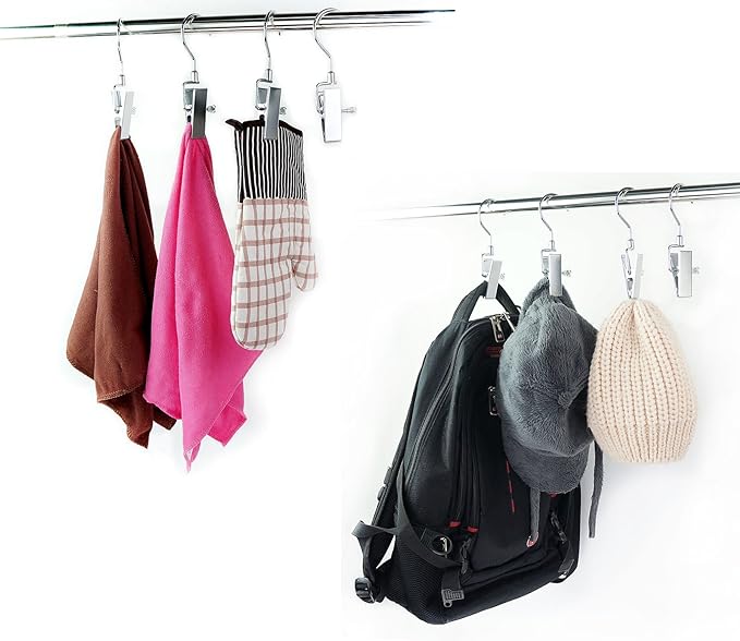 Laundry Hangers with Swivel Hooks Hold Boots Clips Pin Stainless Steel Portable for Travel Clothes Towel Pack of 10