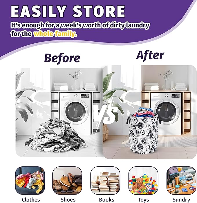 Various Balls Laundry Basket Foldable Oxford Cloth With Handle Portable Colorful Storage Basket Organizer Suitable For Laundry Room/Bedroom/Living Room/Children'S Room (18.9 X 16.5 Inch)