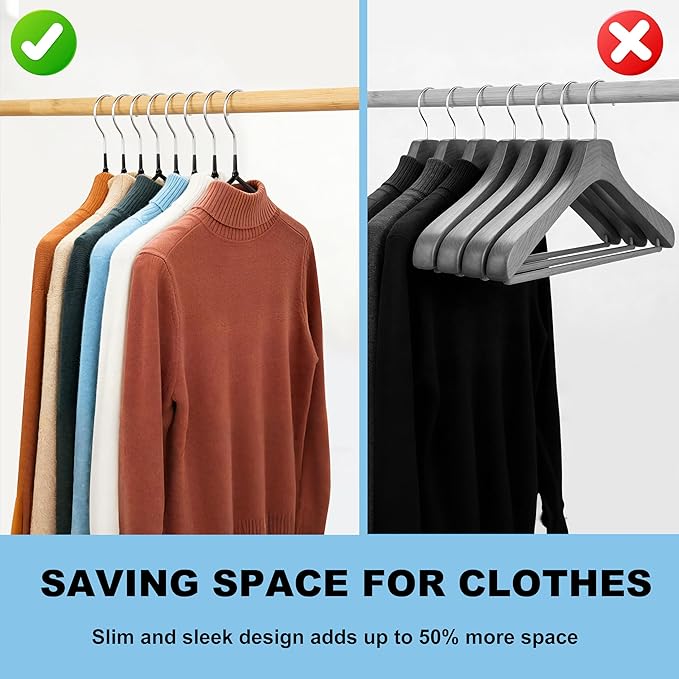 Quality 16-Inch ClosetMax Metal Non-Slip Hangers – 50-Pack – Thin 3.6MM Space Saving with PVC Rubber Coating, Anti-Rust, Chrome Hook – for Everyday Lightweight Clothing (50, Black, 16 Inch)
