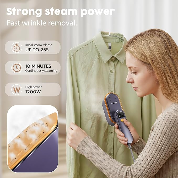 Portable Travel Steamer for Clothes, 1200W Powerful 2 In 1 Steamer & Iron,10s Fast Heat,4 Modes with LED Display, 150ml Water Tank Powerful Wrinkle Remover for Home,Office, Travel