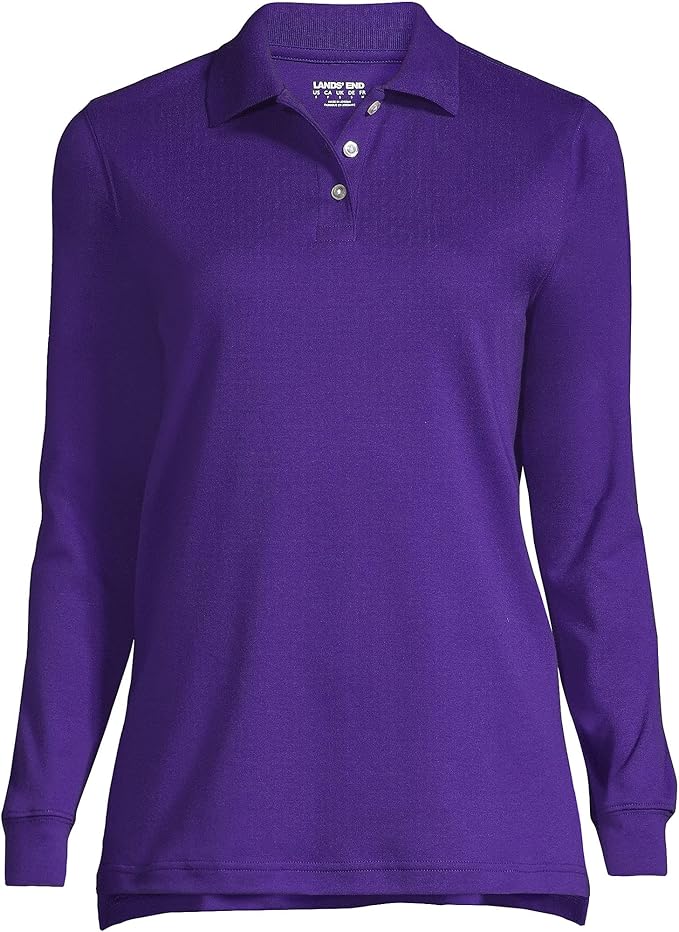 Lands' End School Uniform Kids Long Sleeve Interlock Polo Shirt