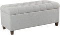 Homepop Home Decor Tufted Ainsley Button Storage Ottoman Bench with Hinged Lid Ottoman Bench with Storage for Living Room & Bedroom, Light Blue 18x40x18 Inches