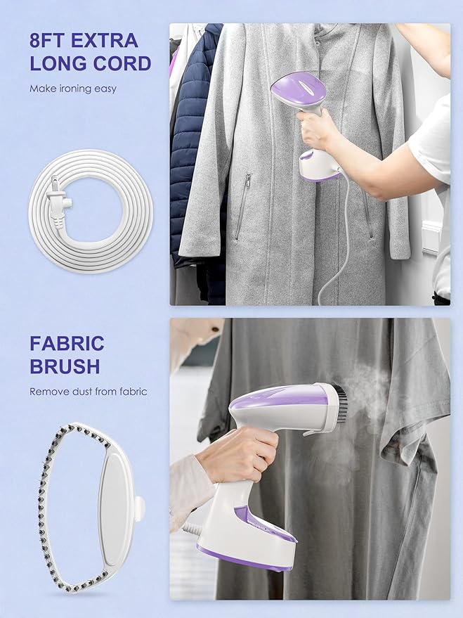 Steamer for Clothes, Folding Handheld Design Garment Wrinkles Remover, 20g/min Strong Penetrating Steam, 25-Sec Fast Heat-up, for Home, Office and Travel (Pink)