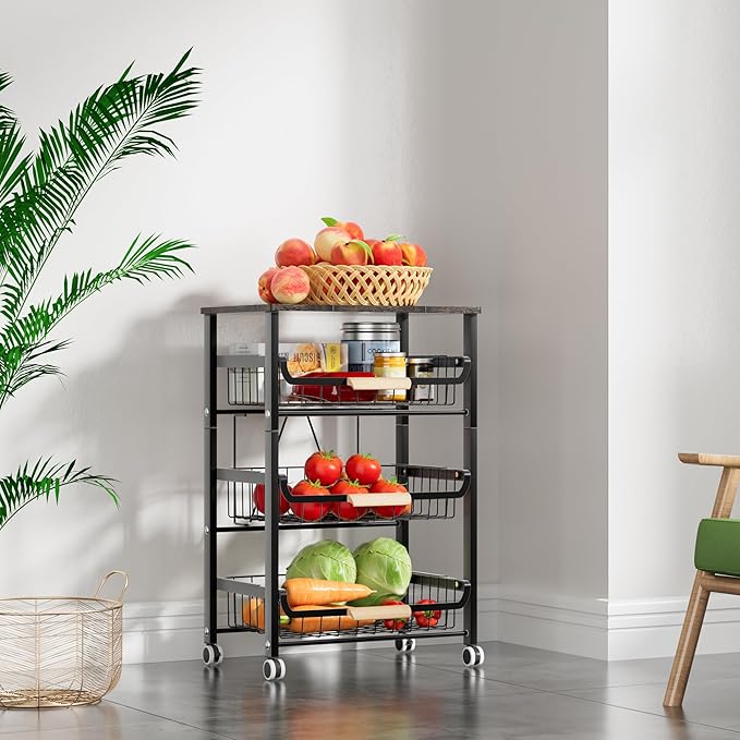 Fruit Vegetable Basket for Kitchen,4 Tier Pantry Organizers and Storage,Snack Organizer for Countertop,Pantry Cart,Metal Wire Storage Shelf Organizer Baskets for Kitchen, Pantry, Bathroom