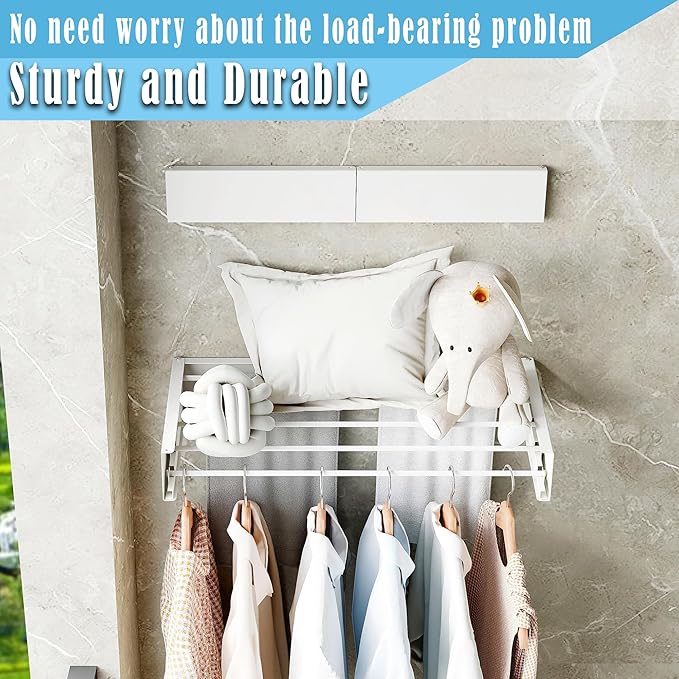 Sleclean Wall Mounted Drying Rack, Collapsible Drying Racks for Laundry, Wall Mounted Clothes Rack (White, 31.5")