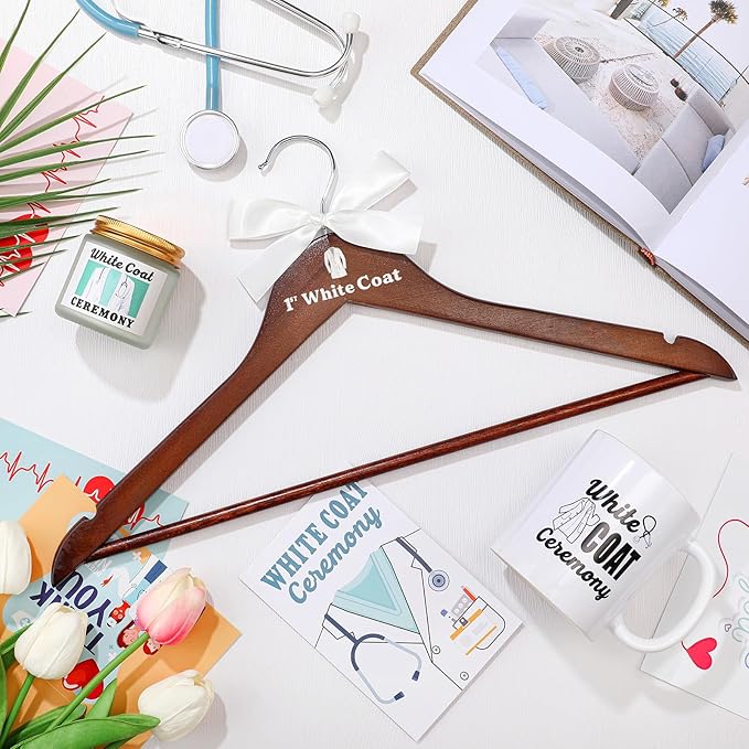 Nuanchu 4 Pcs White Coat Ceremony Gifts for Men Women Medical Student Include First White Coat Hanger Doctor Candle Mug Card Gift for Med School Pharmacist New Doctor