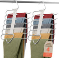 Space Saving Pants Hangers 4 Pack, 6 Layer Jeans Hangers and Closet Organizer for Jeans, Scarves, & Skirts, Multi-Layer Hanger with Anti-Slip Stopper, Heavy-Duty S-Type Stainless Steel, White