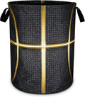 Black And Gold Basketball Laundry Basket Foldable Oxford Cloth Funny Tote Bag Laundry Hamper Clothes Storage Bucket Toy Organizer For Bathroom/Laundry Storage/Bedroom 18.9x16.5 Inch