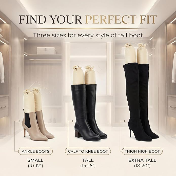 Boot Shapers for Tall Boots with Cinched String for Hanging