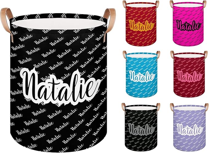 Personalized Laundry Basket, Custom Gift Laundry Hamper, Collapsible Nursery Waterproof Laundry Baskets, Dirty Clothes Toy Hamper with Handles Name Black