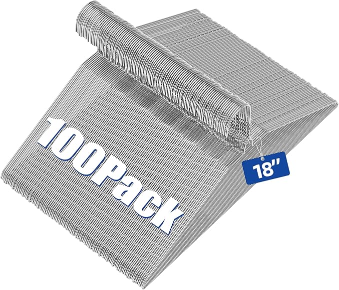 18 Inch Wire Metal Clothes Hangers Bulk 100 Pack, Extra Long for Large Size Suits, Coats, Shirts, Pants, Skirts, Ultra Thin, Space Saving, Non Slip, Silver