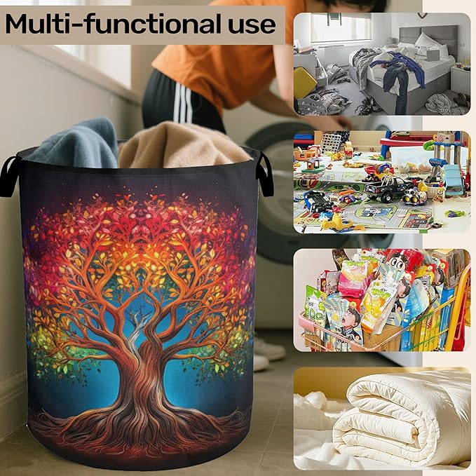 Life Color Tree Laundry Basket with Handles - Extra Large Foldable Hamper for Bathroom/Laundry/Bedroom/Dorm, Washable Fabric Storage Bin