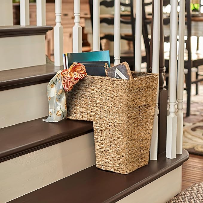 Creative Co-Op Woven Bankuan Rope Stair Basket with Handles, Natural
