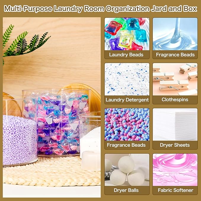 Laundry Detergent Dispenser, 3 Pack Clear Laundry Pods Container, Laundry Room Organization Storage Containers for Laundry Detergent, Powder, Pods, Scent Booster Beads, 2 Spoons