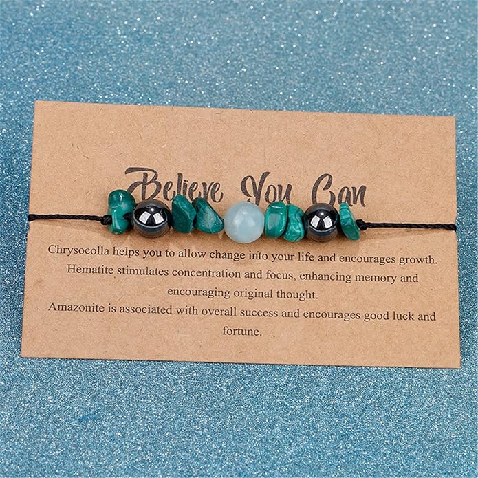 Chakra Gravel Beaded Bracelet with Wish Card for Women Men Adjustable Braide String Spiritual Crystal Stone Bracelet Yoga Meditation Anxiety Relief Jewelry Birthday Gift