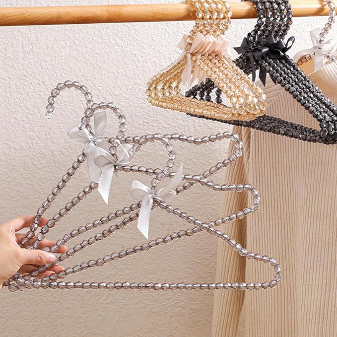 16 inch Pearl Hanger Cute Ribbon Bow Hanger Metal Elegant Clothes Hangers for Wedding Dress Photographing or Decorate Your Closet (5, Black)