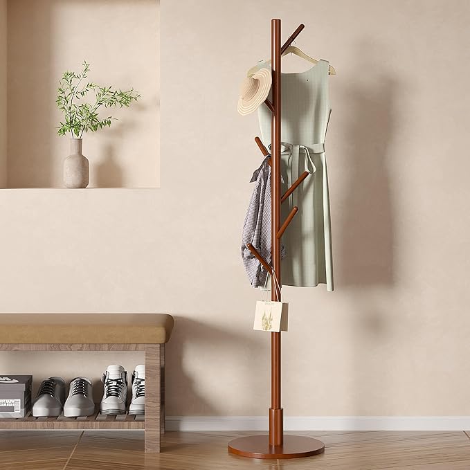 VECELO Coat Rack Freestanding, Entryway Hanger Stand, Umbrella Holder