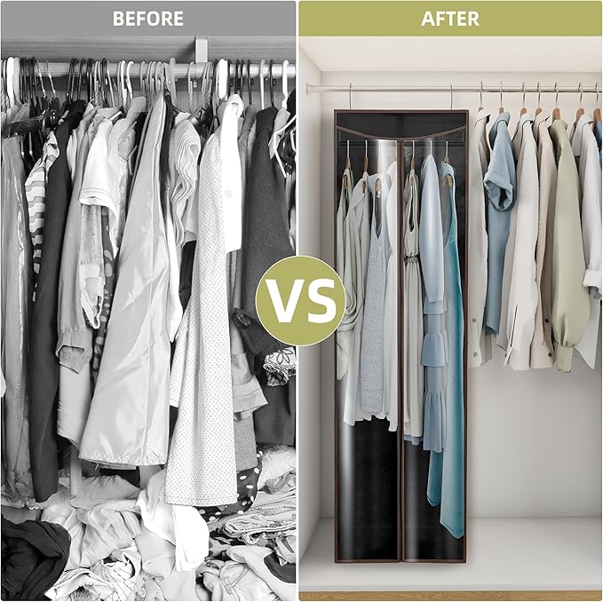 Garment Bags for Hanging Clothes Storage, Long Garment Cover with Zippered Clear Window for Closet Wardrobe Clothes Rack Organizer, Hanging Garment Bags for Dresses, Suits, 1 Pack, Black