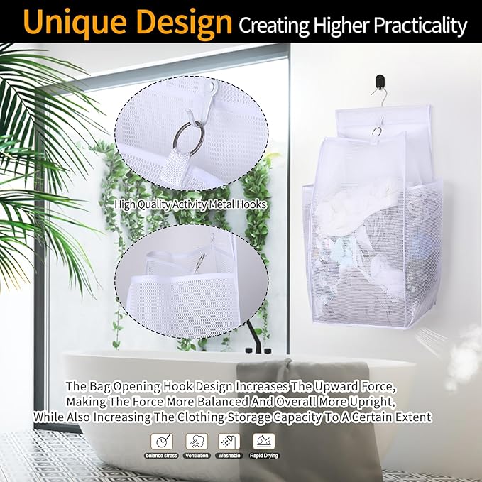 Hanging Collapsible Breathable Mesh Laundry Hamper, White, 24 x 14.2 x 7.5 in