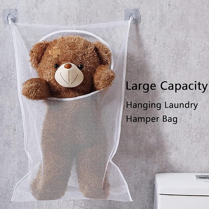 Hanging Laundry Hamper Bag, 2 Pack Over The Door Hanging Laundry Bag, 30 x 20 Inch Large Foldable Mesh Laundry Basket with 4 Adhesive Hooks for Dirty Clothes Organization and Storage
