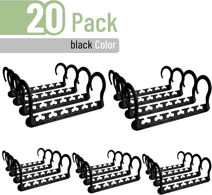 Mr. Pen- Space Saving Hangers for Clothes, 20 pcs, Black, Plastic Multi Clothes Hangers Space Saving, 6 Slots, 360° Rotating Hooks (Pack of 2)
