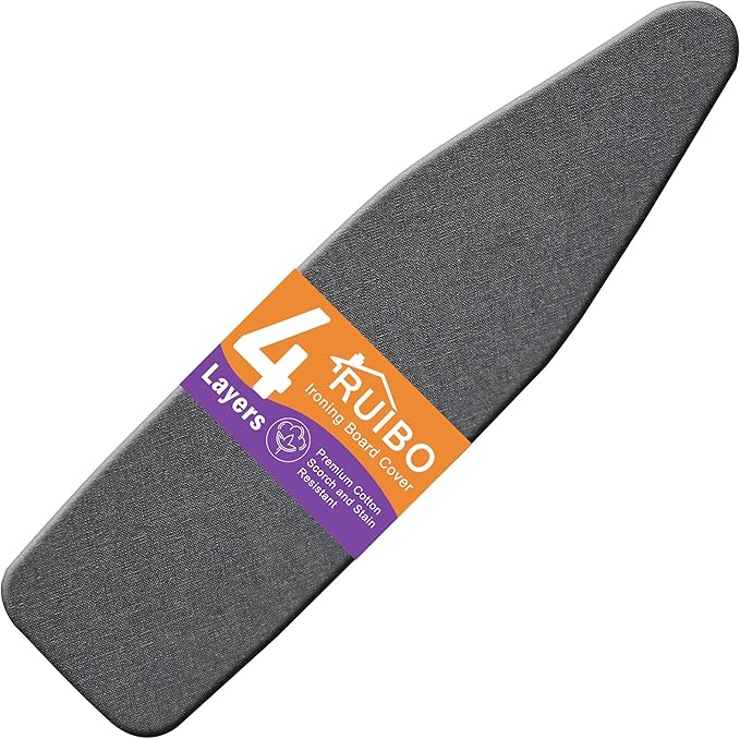 Ruibo Ironing Board Cover and Pad Extra Thick Heavy Duty Padding 4 Layers, Scorch and Stain Resistant,Elastic Edge Fit Standard Size 15x54 Inch/Black