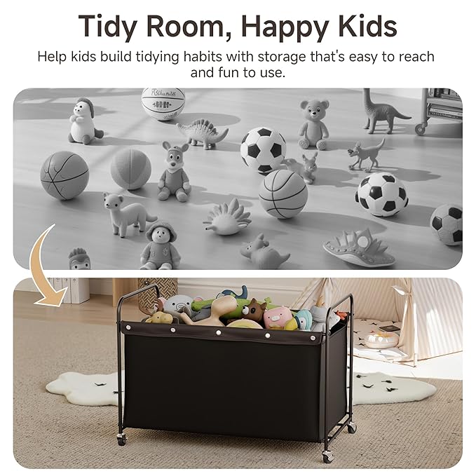 StorageWorks Toy Chest Storage with Wheels, Extra Large Kids Toy Box, Toy Storage Organizer, Metal Toybox for Bedroom, Living Room Area, Kids Room, 200L, Black