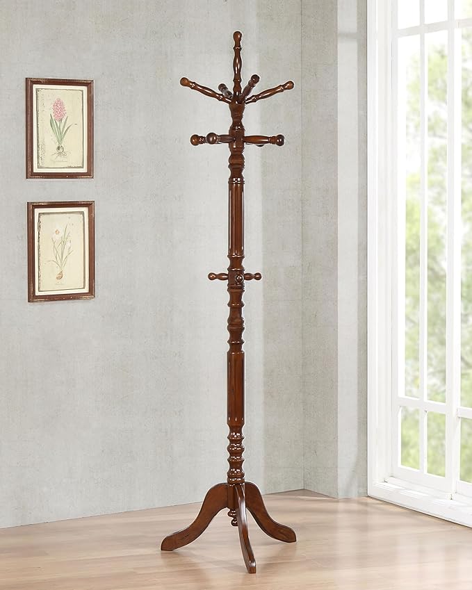 Coaster Home Furnishings Achelle Entryway 11-Hook Freestanding Coat Rack Hat Hanger Sturdy Wooden Hall Tree Clothing Stand Tobacco Brown 900769