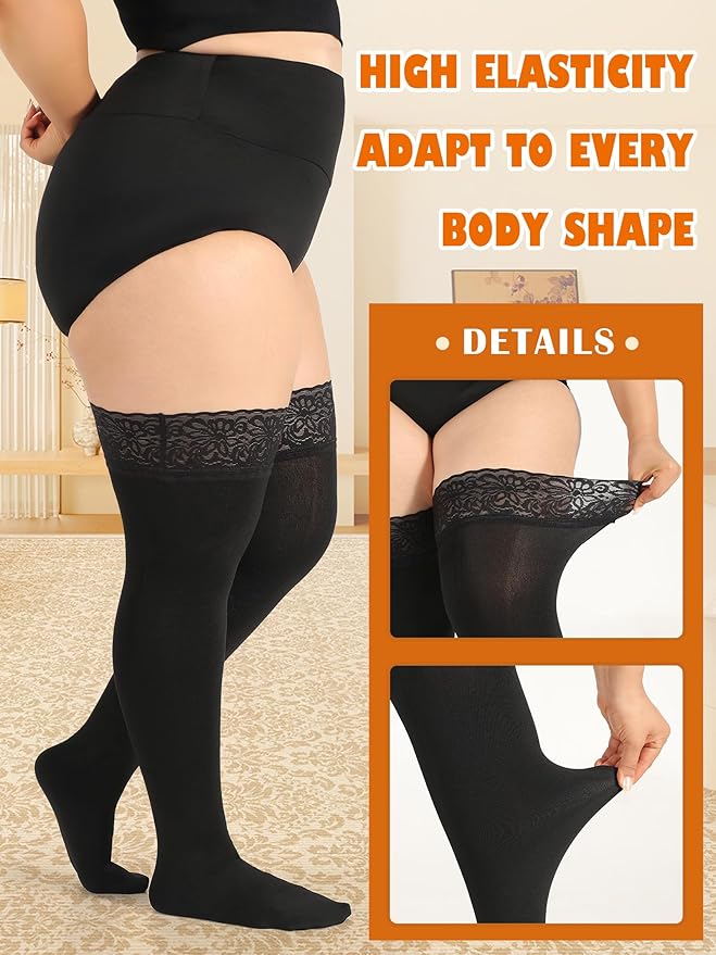 Plus Size Thigh High Socks for Women Fleece Lined Extra Long Over the Knee Stockings Leg Warmers Boot Socks