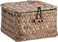 Seagrass Basket with Lid Natural Seagrass Storage Box Square Handwoven Basket Box for Shelf Multipurpose Desktop Organizer Bin for Key Candy, 4.7" x 2.7"
