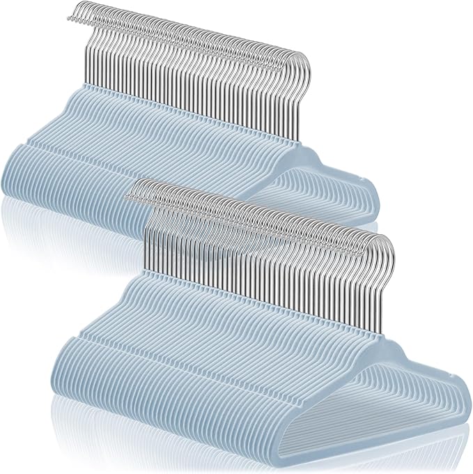 Casafield 100 Velvet Baby Hangers - 11" Size for Infant & Toddler Clothes - Light Blue