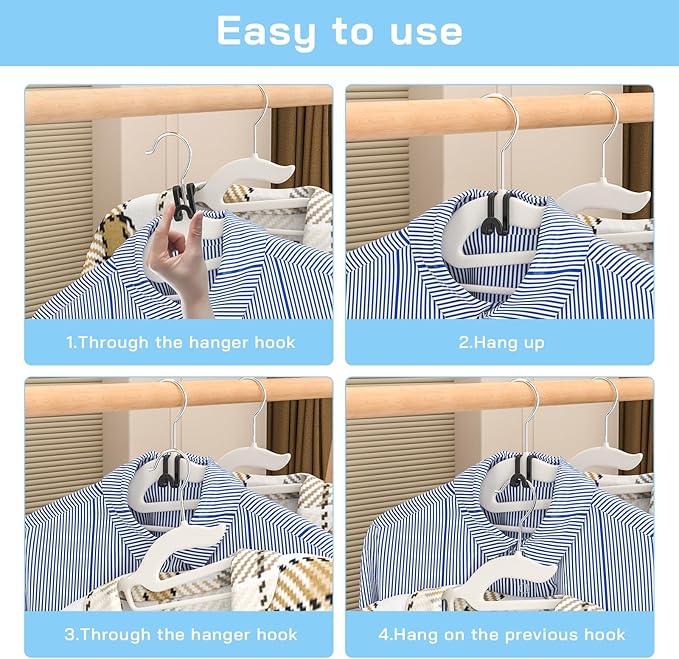 Tinfol Hanger Connector Hooks, 50pc Black Space Saving Hooks for Closet Organizers,Heavy Duty Clothes Hanger Extender Clips for Hangers