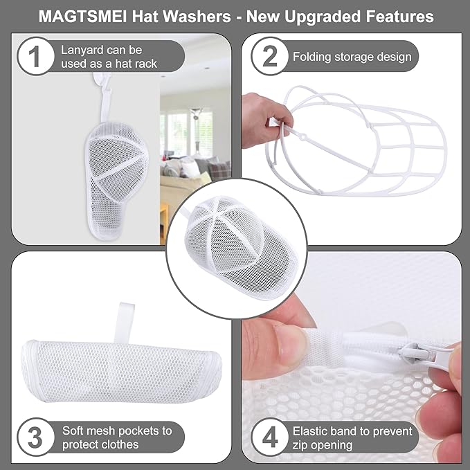 Hat Washer Cage for Washing Machine, Hat Washer Cage，Baseball Cap Washing Cage,Cleaning and Protecting Hats in Dishwasher (White 2 Pack)