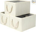 StorageWorks Fabric Storage Bins for Shelves, Storage Baskets for Closet Organization, Organizer Bins for Clothes Storage, Beige, White & Ivory, 3-Pack, Small