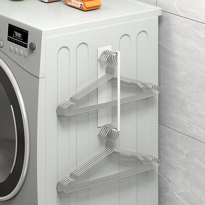 Thipoten Magnetic Hanger Organizer, 2Pack Hangers Holder for Dryer/Washing Machine, Holding up to 30 Velvet/Wire/Plastic Hangers, Perfect Space Saver for Laundry Room (2, White)