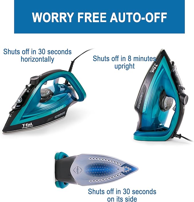 T-Fal Ultraglide Steam Iron for Clothes Durilium Soleplate, Precision Tip, Anti-Drip, Auto-Off 1800 Watts Ironing, Steaming FV5841U0 (Pack of 3)