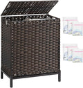 Laundry Hamper with Lid, 112 L Handwoven Rattan Wicker Laundry Basket, 2 Removable Liner Bags Metal Heightened Feet, 6 Mesh Bags, 2 Section Large Clothes Hamper for Bathroom Bedroom, Brown