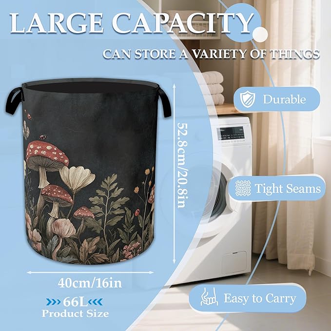Mushrooms Forest Laundry Basket Collapsible Laundry Hamper, Oxford Cloth Storage Bin for Room/Bathroom/Bedroom/Dormitories 16" X 20.8"