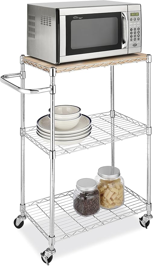 Whitmor Supreme Kitchen and Microwave Cart Wood & Chrome 13.25 x 27.5 x 33.5 inches