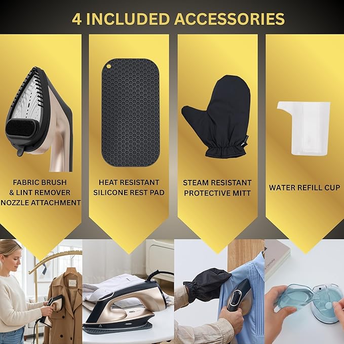 True & Tidy 2-in-1 Iron and Handheld Steamer, 1600W Dual Heating System with Ceramic-Coated Plate, LCD Display, No-Drip Technology, 3 Fabric Modes, Portable Garment Steamer for Home & Travel