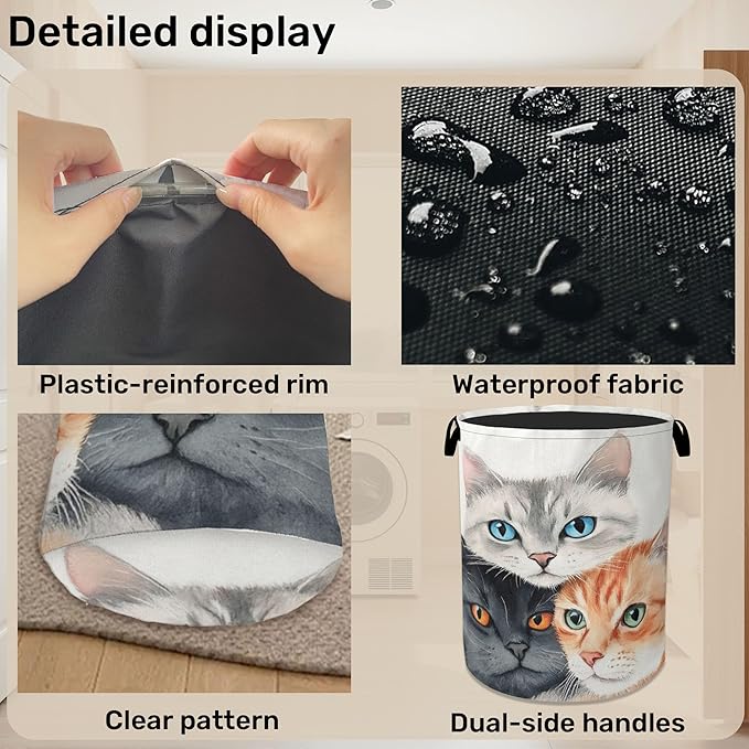 Cat Laundry Basket - Laundry Basket with Handles, Dirty Clothes Storage Basket for Women Girls, Cloth Storage Basket for Bedroom, Bathroom