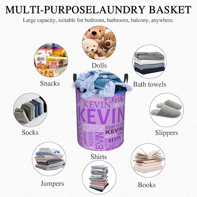 Custom Name Laundry Hamper, Personalized Dirty Clothes Hamper with Name for Bathroom Bedrooms Clothes Storage Organizer, Personalized Gifts for Boys Girls Men Women