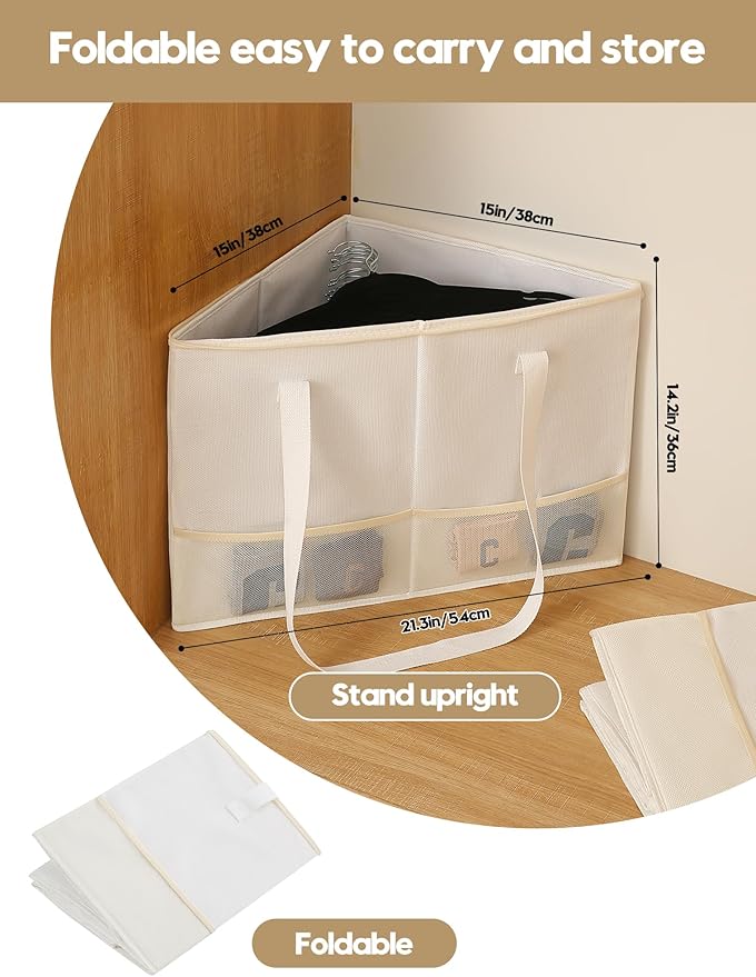 2 Pack Rigid Hanger Organizer, Triangle Storage Bin with Lid, Hanger Holder Stand for Space Saving, Clothes Organizer Stacker for Closet Laundry Rooms