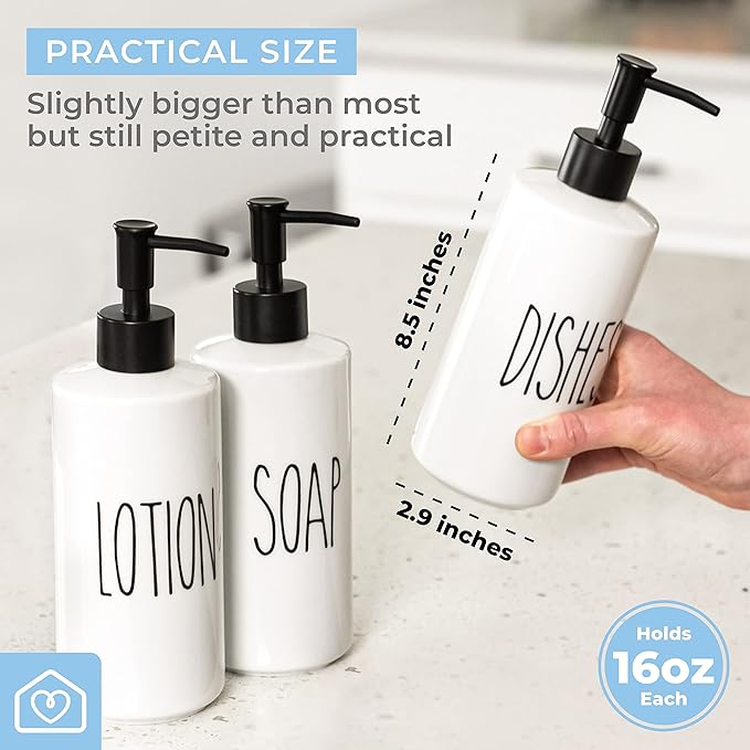 Heartland Home Porcelain 16oz Lotion Dispenser - Kitchen, Bathroom or Bedroom Lotion Pump Bottle