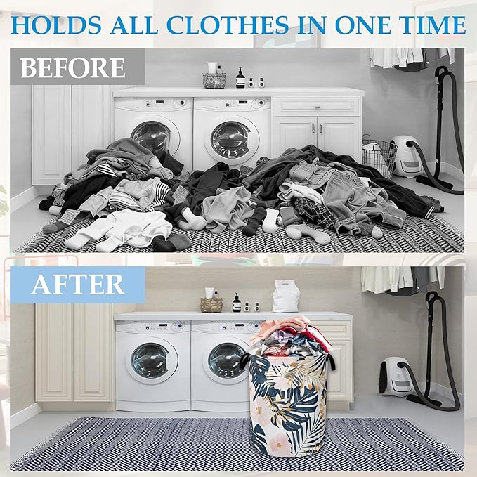 Palm Leaves Flowers Laundry Basket Collapsible Laundry Hamper Clothes Toy Storage Bin for Bathroom Bedroom Room Decor 16" X 20.8"